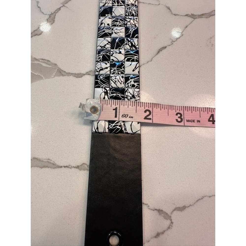 Black White Splatter Pyramid Studded Belt Punk Rock Emo Goth Checkered 44 Inch - Picture 6 of 7